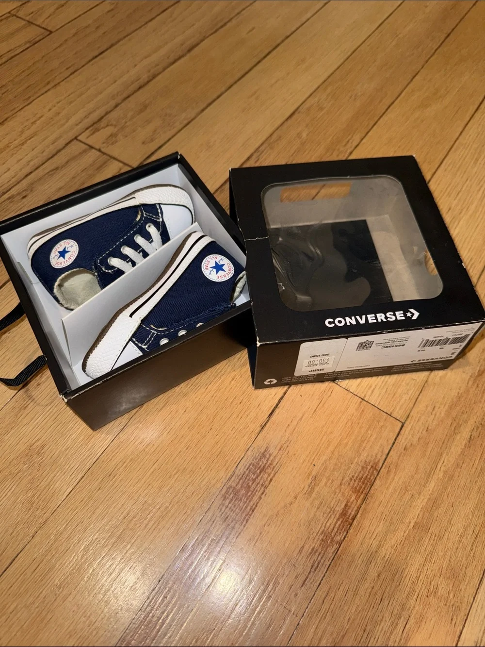 Converse Navy & White baby crib shoe size 3